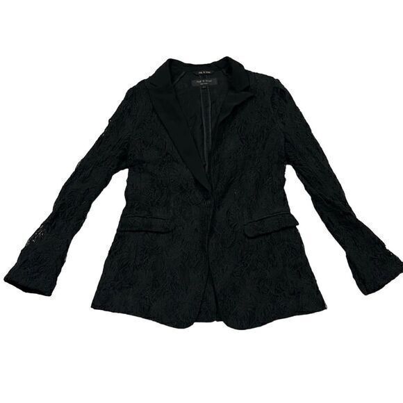 Rag & Bone Jackets & Blazers - Rag & Bone Women's Black Blazer 42nd St Lace Detailing Size 6 Workwear